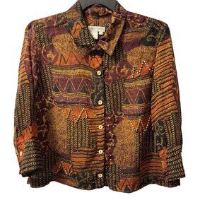 Coldwater Creek Womens Sz  PXL Button-Up Shirt brown multi blouse shirt